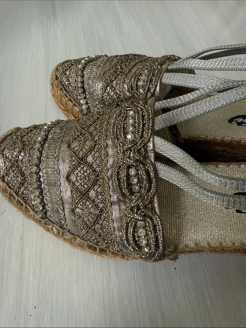 Montane-Beaded Metallic Espadrille Slingback Flats - Silver